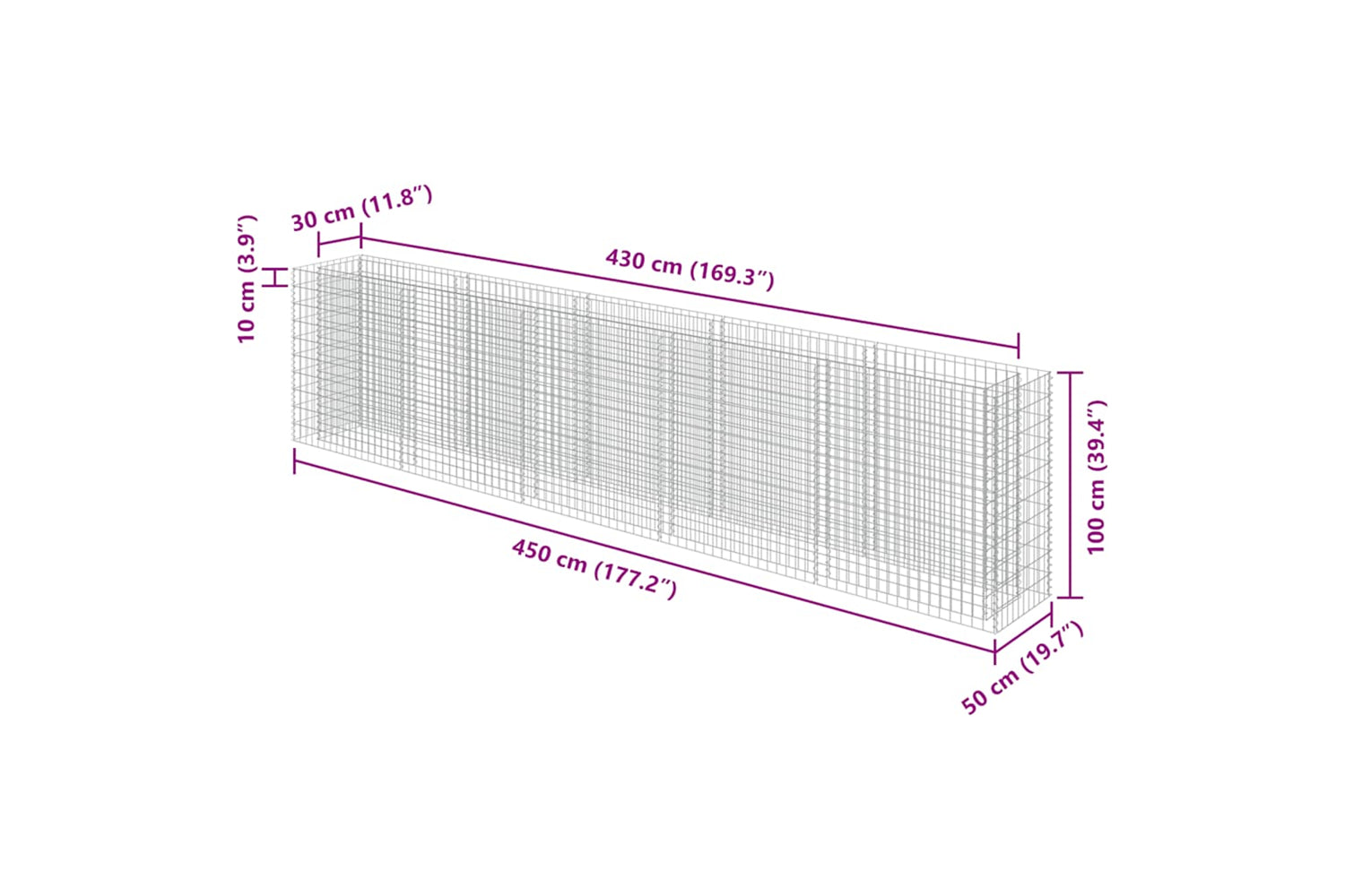 vidaXL 143564 Gabion Raised Bed Galvanised Steel 450x50x100cm-7