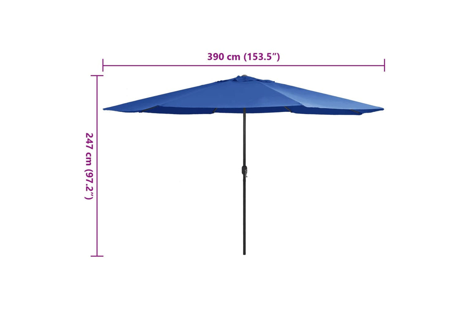 vidaXL Outdoor Parasol With Metal Pole 390cm Azure Blue-7