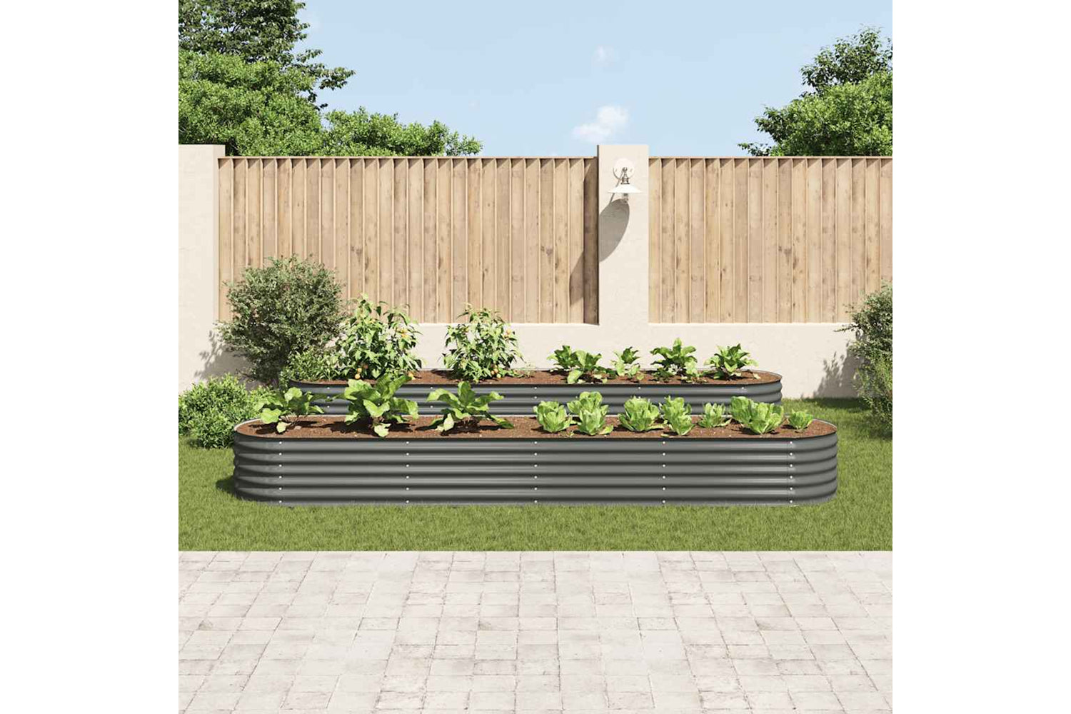 vidaXL Garden Raised Bed 400x80x44cm Galvanised Steel Grey-2