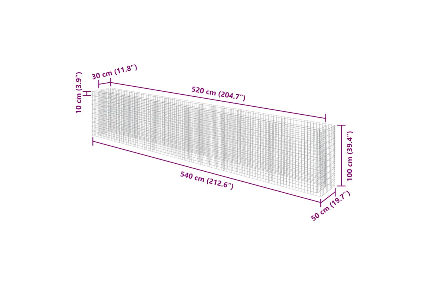 vidaXL 143566 Gabion Raised Bed Galvanised Steel 540x50x100cm-7