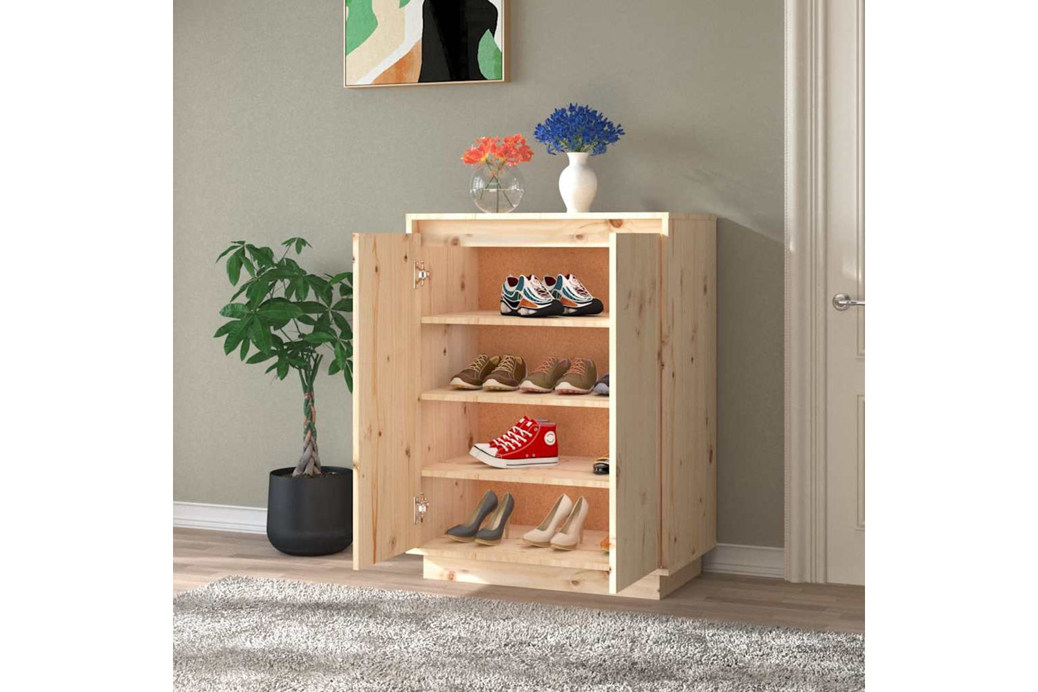 vidaXL 813530 Shoe Cabinet 60x35x80cm Solid Wood Pine-2
