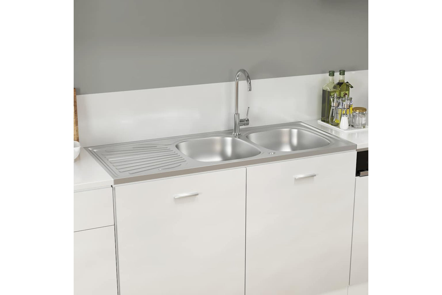 Vidaxl 147238 Kitchen Sink With Double Sinks Silver 1200x500x155 Mm Stainless Steel-2