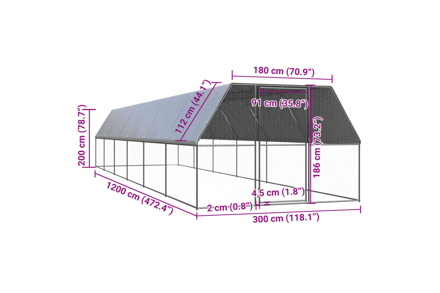 Vidaxl 3154380 Outdoor Chicken Cage 3x12x2 M Galvanised Steel-5