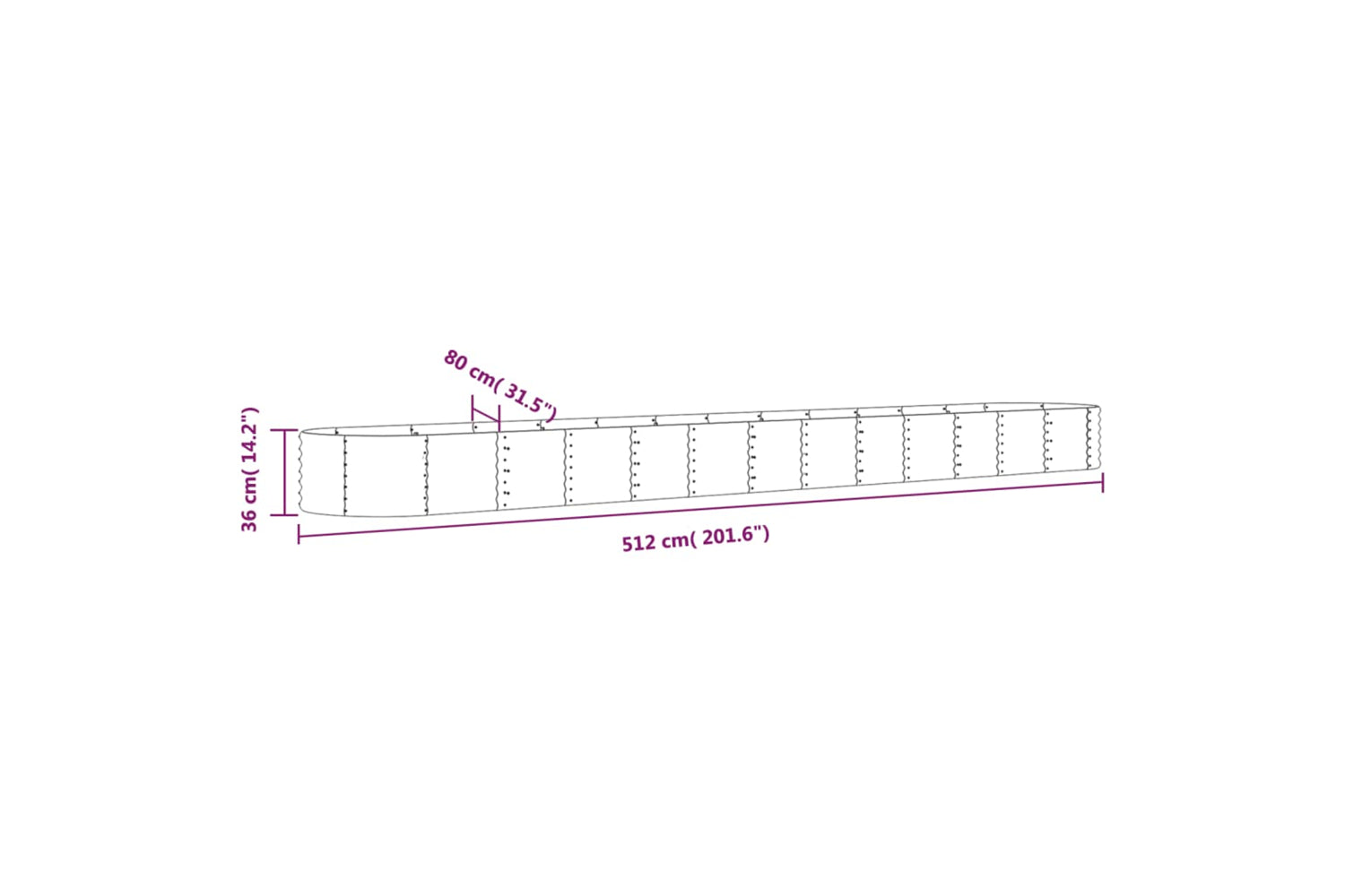 vidaXL 318939 Garden Raised Bed Powder-coated Steel 512x80x36cm Grey-5