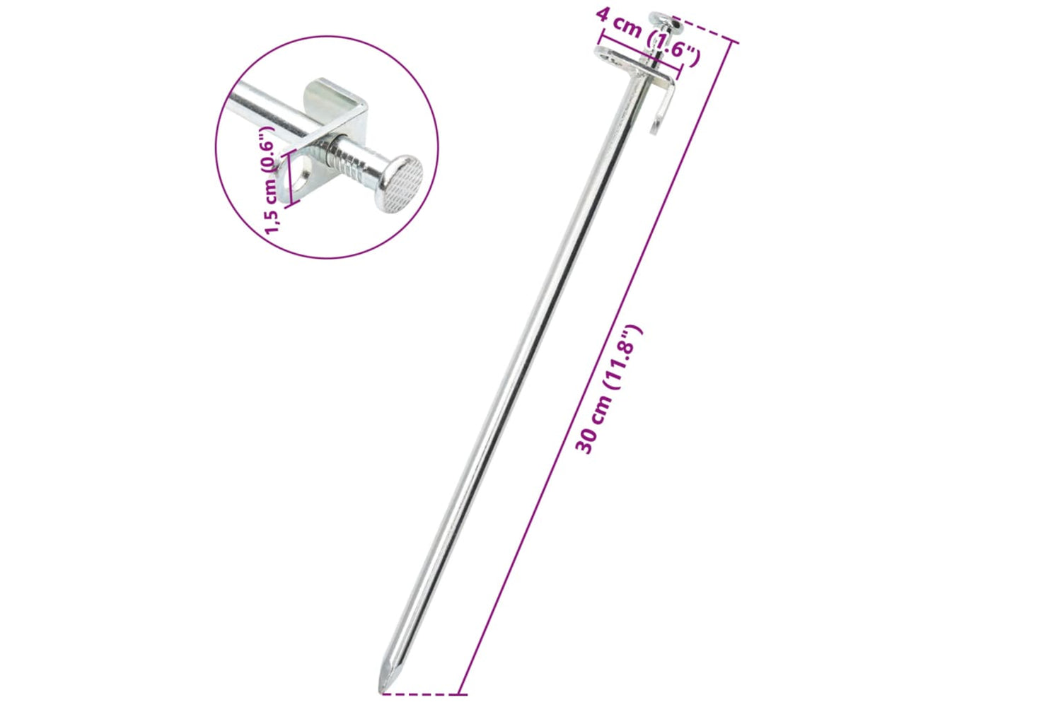 vidaXL 4009357 Tent Pegs 24 Pcs 30cm 8mm Galvanised Steel-6