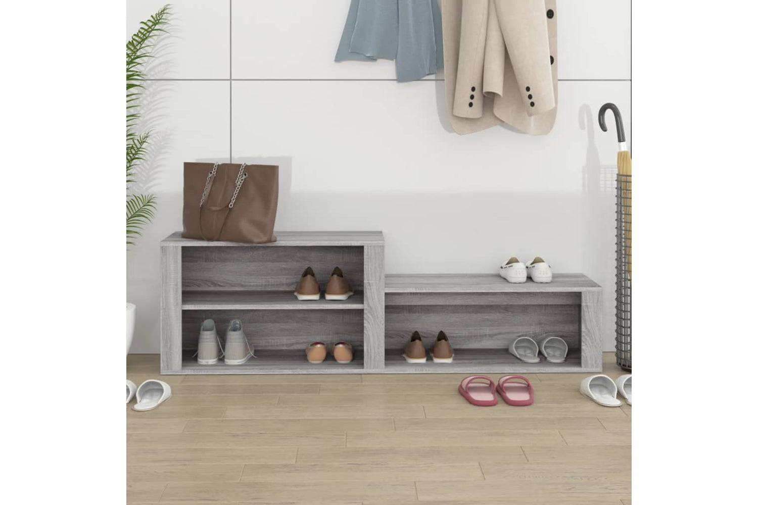vidaXL 816918 Shoe Cabinet Grey Sonoma 150x35x45cm Engineered Wood-2