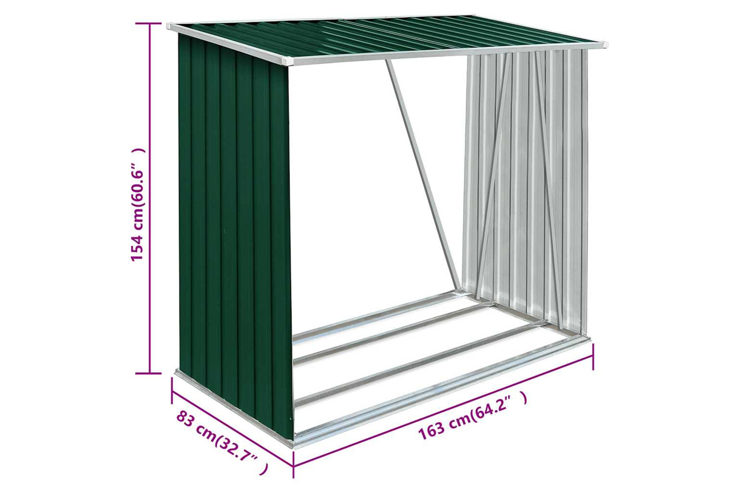 vidaXL 47089 Garden Log Storage Shed Galvanised Steel 163x83x154cm Green-6