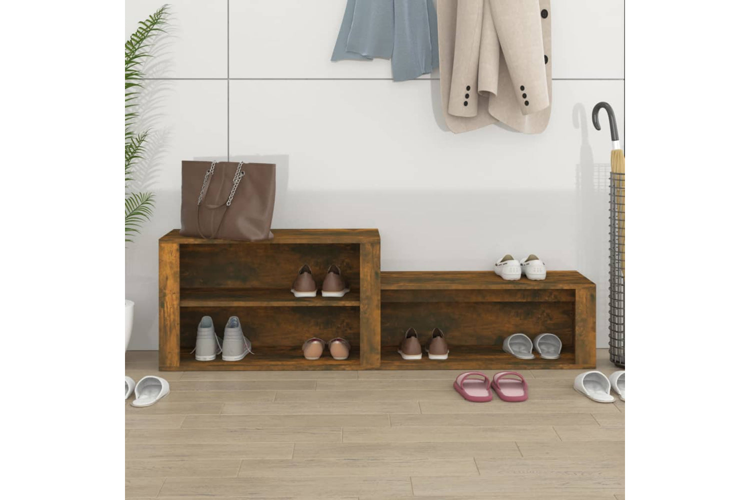 vidaXL 816917 Shoe Cabinet Smoked Oak 150x35x45cm Engineered Wood-2