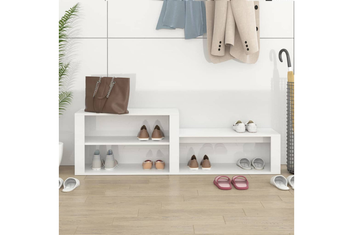 vidaXL 816914 Shoe Cabinet High Gloss White 150x35x45cm Engineered Wood-2
