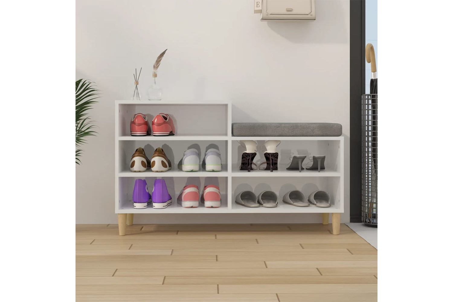 vidaXL 819726 Shoe Cabinet High Gloss White 102x36x60cm Engineered Wood-2