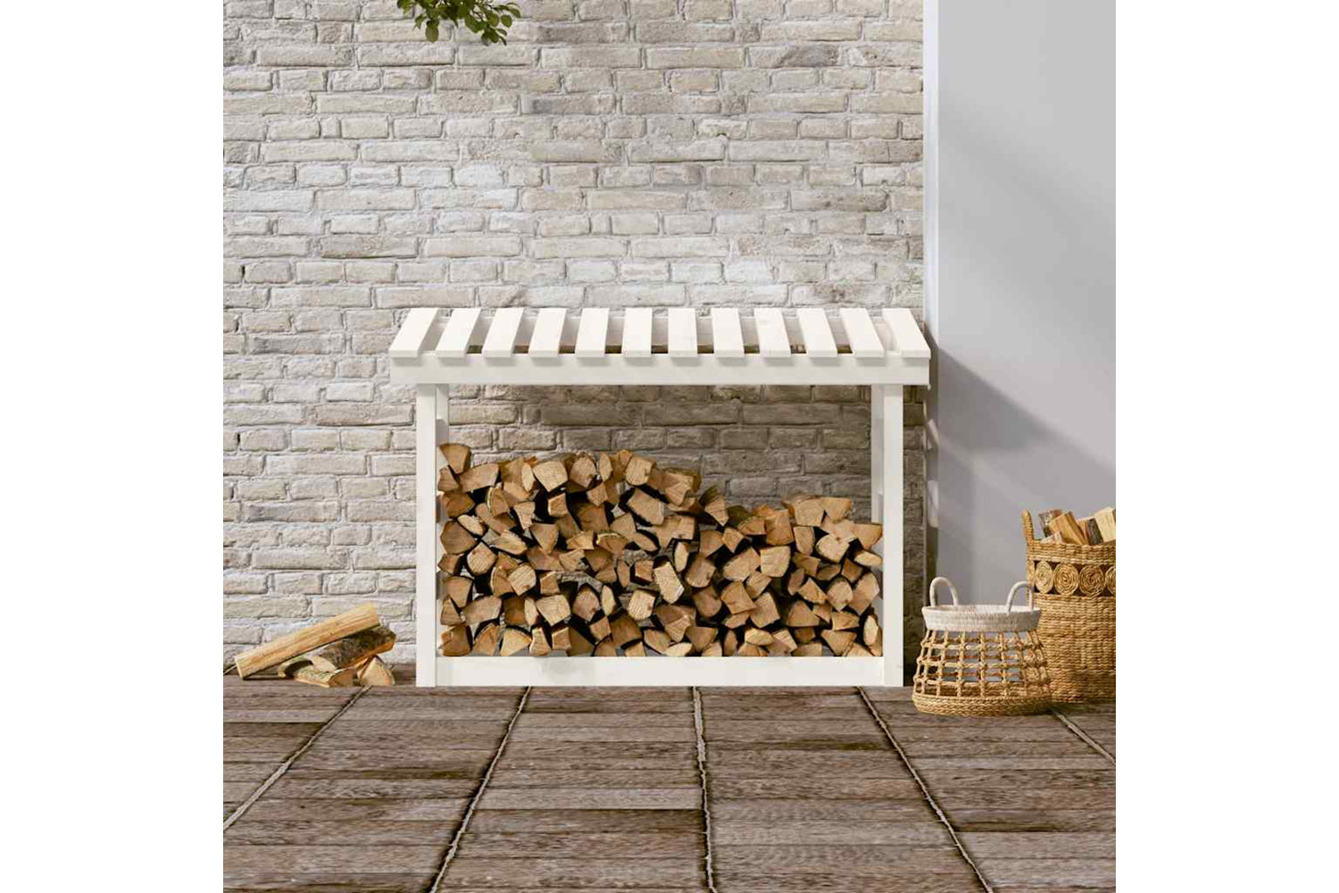 vidaXL 822443 Firewood Rack White 108x64.5x78cm Solid Wood Pine-2