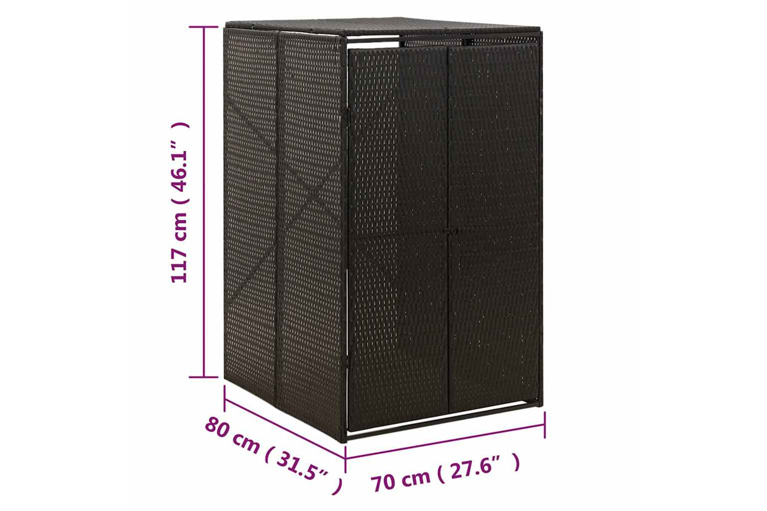 vidaXL 319860 Single Wheelie Bin Shed Black 70x80x117cm Poly Rattan-7