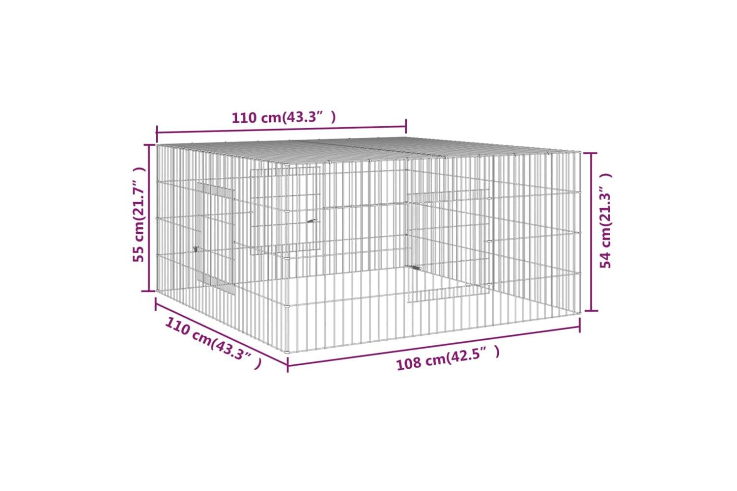 vidaXL 171562 Rabbit Cage 110x110x55cm Galvanised Iron-6