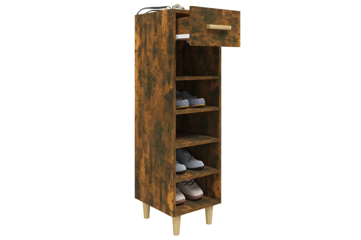 vidaXL 817561 Shoe Cabinet Smoked Oak 30x35x105cm Engineered Wood-6