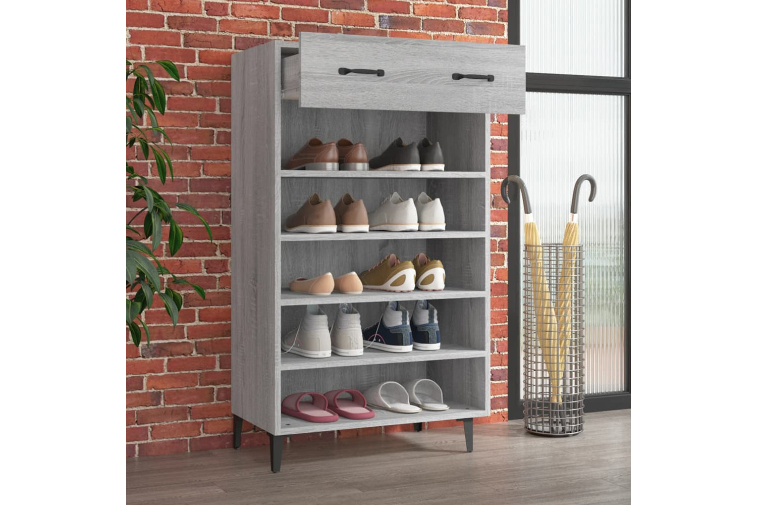 vidaXL 817559 Shoe Cabinet Grey Sonoma 60x35x105cm Engineered Wood-2