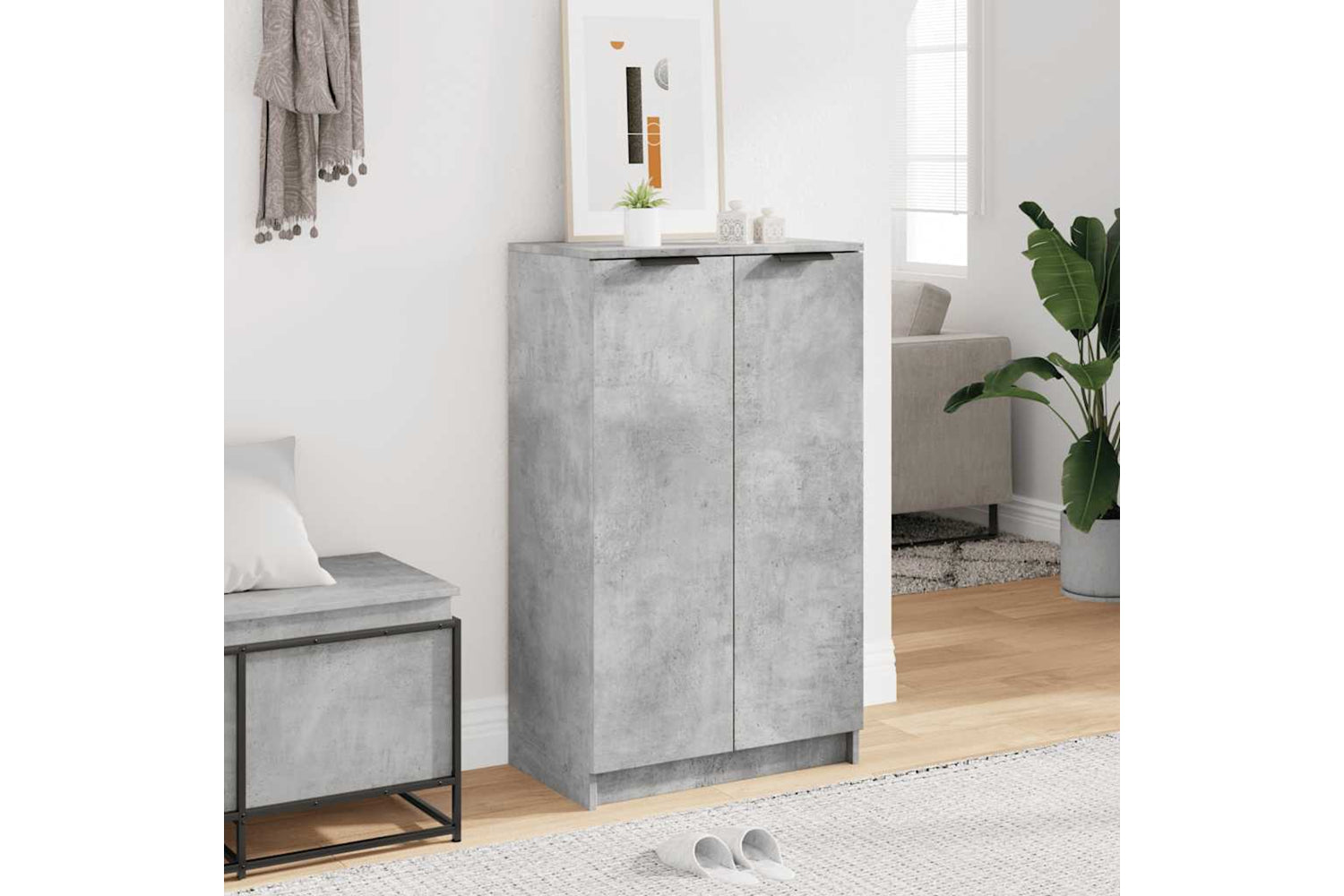 Vidaxl 811443 Shoe Cabinet Concrete Grey 59x35x100 Cm Engineered Wood-2