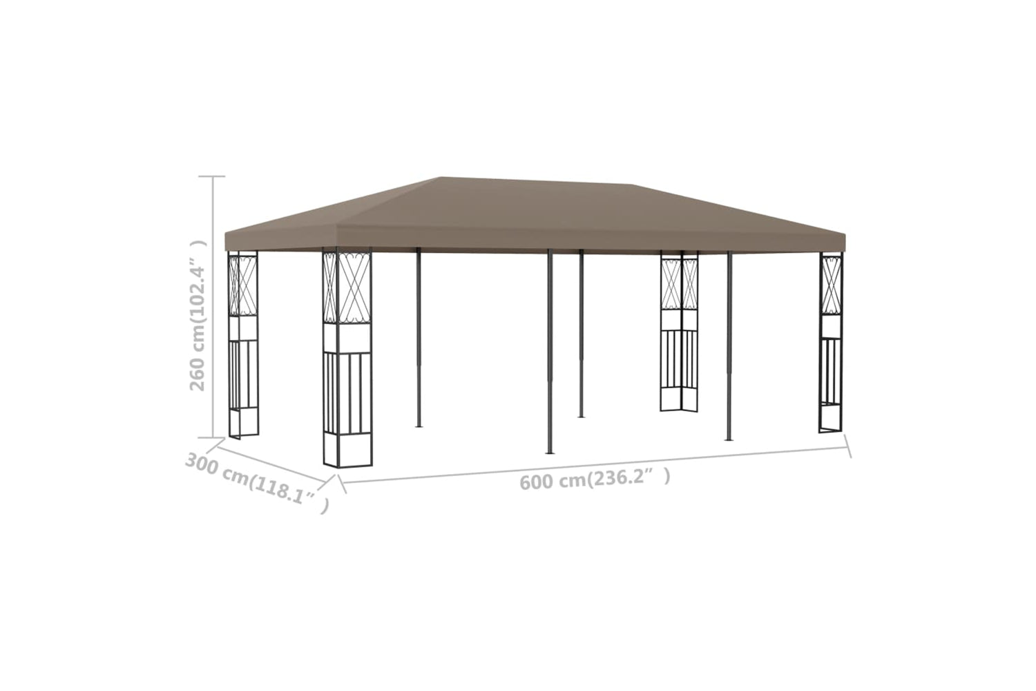 Vidaxl 312271 Gazebo 6x3 M Taupe Fabric-6