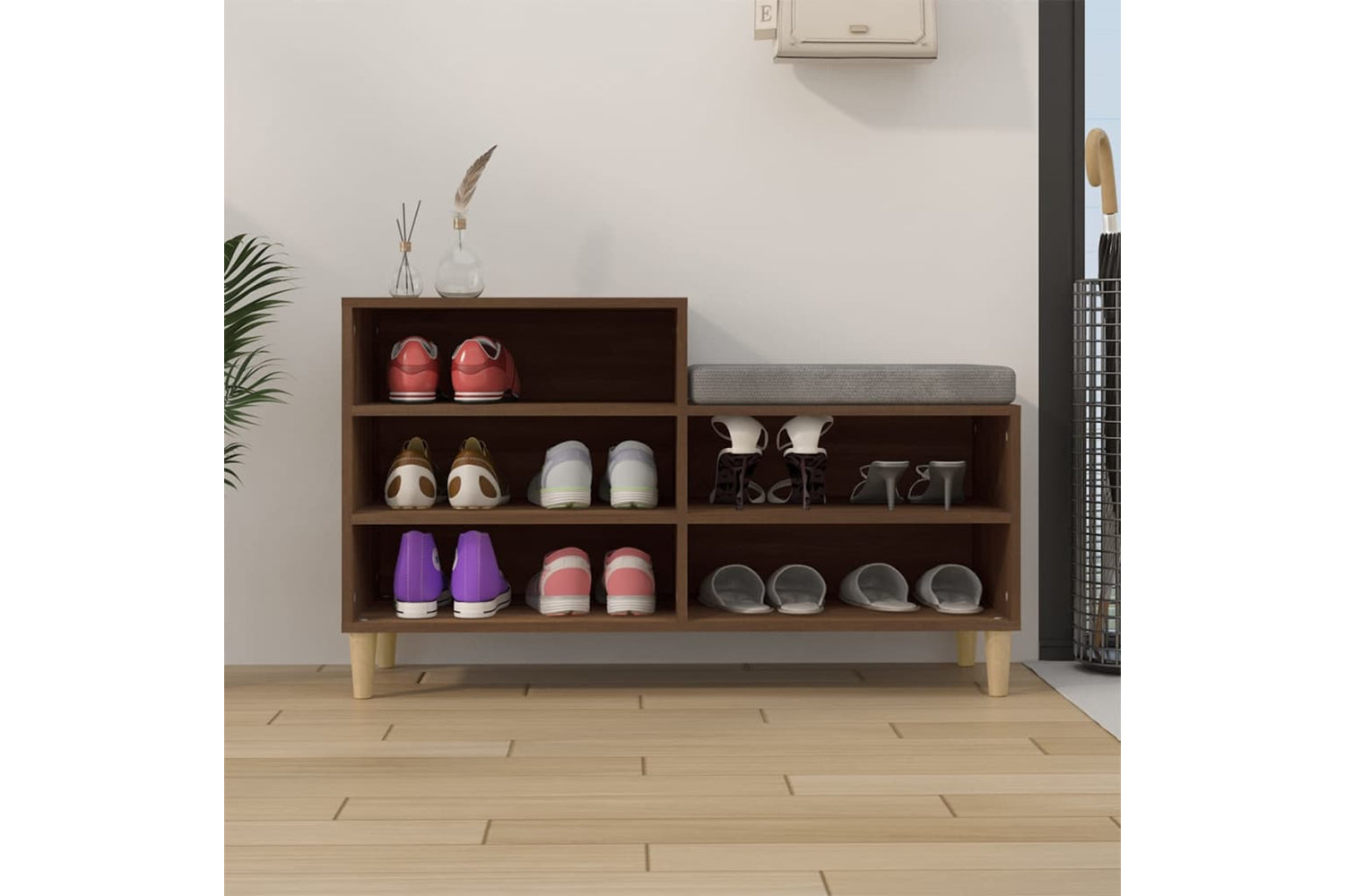 vidaXL 819731 Shoe Cabinet Brown Oak 102x36x60cm Engineered Wood-2