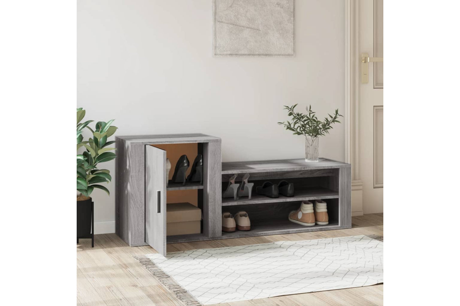 vidaXL 816750 Shoe Cabinet Grey Sonoma 130x35x54cm Engineered Wood-2
