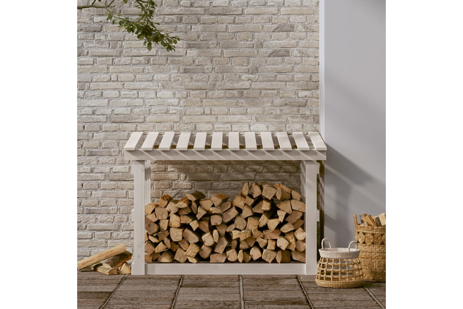 vidaXL 822433 Firewood Rack White 108x64.5x77cm Solid Wood Pine-2