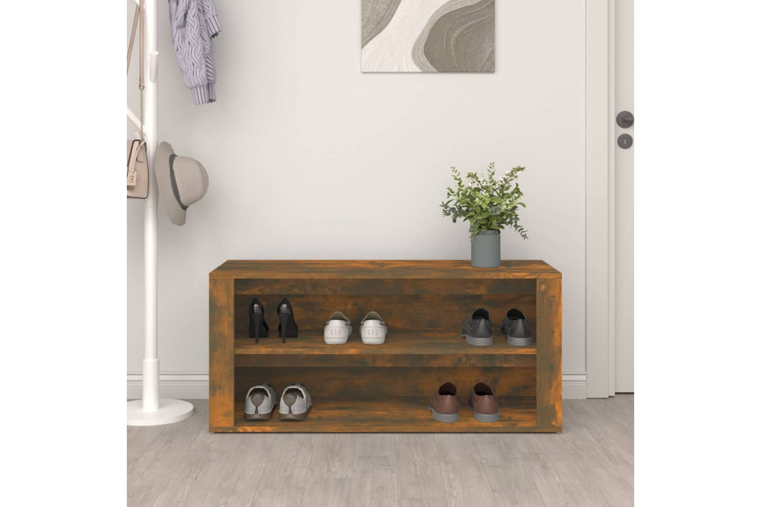 vidaXL 816909 Shoe Rack Smoked Oak 100x35x45cm Engineered Wood-2