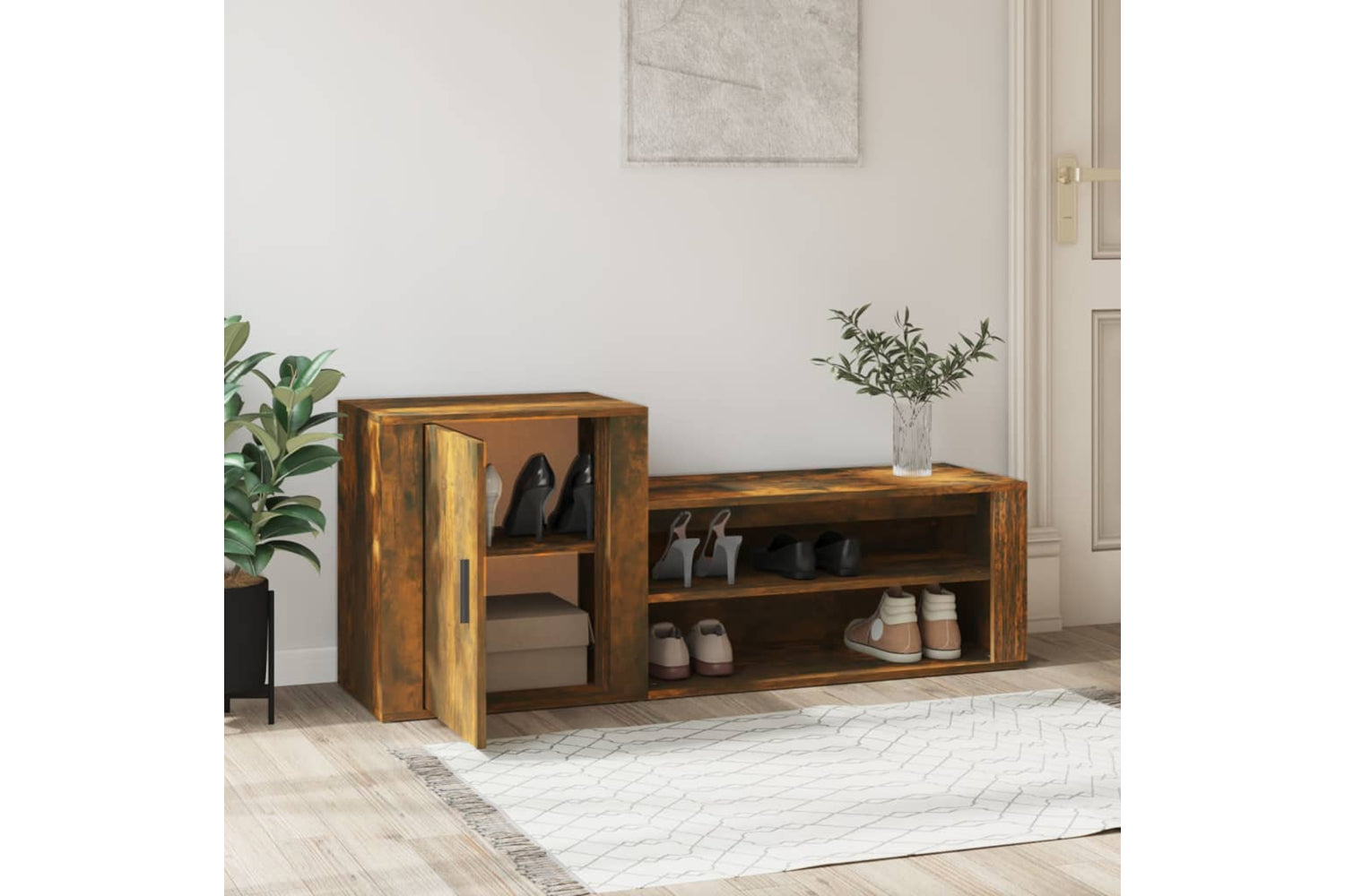 vidaXL 816749 Shoe Cabinet Smoked Oak 130x35x54cm Engineered Wood-2
