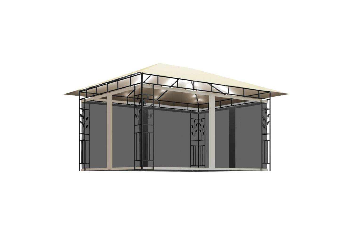 Vidaxl 3070315 Gazebo With Mosquito Net&led String Lights 4x3x2.73 M Cream