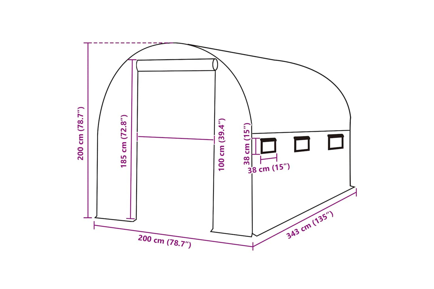 vidaXL 316448 Greenhouse Replacement Cover (6.86 mÂ²) 200x343x200cm Green-5