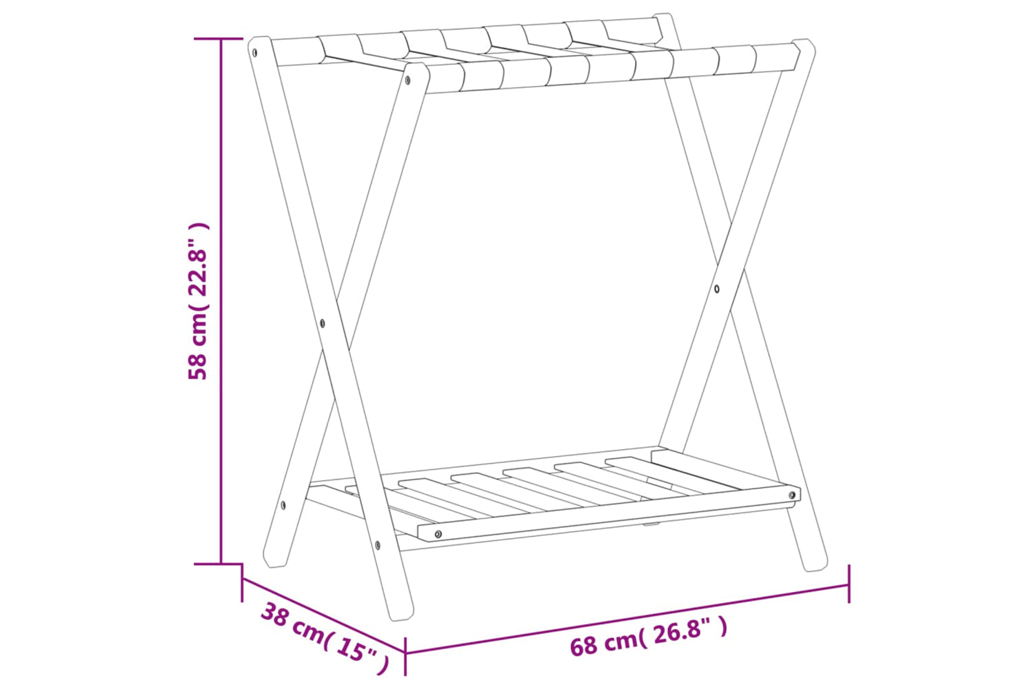 vidaXL 356366 Luggage Rack Black 68x38x58cm Bamboo-6