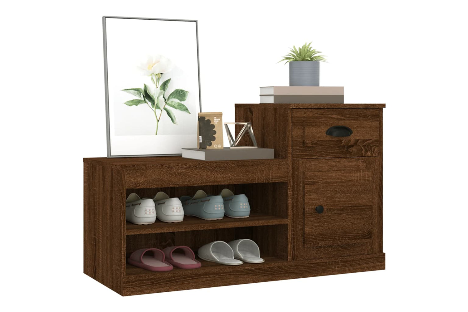 vidaXL 816423 Shoe Cabinet Brown Oak 100x42x60cm Engineered Wood-3