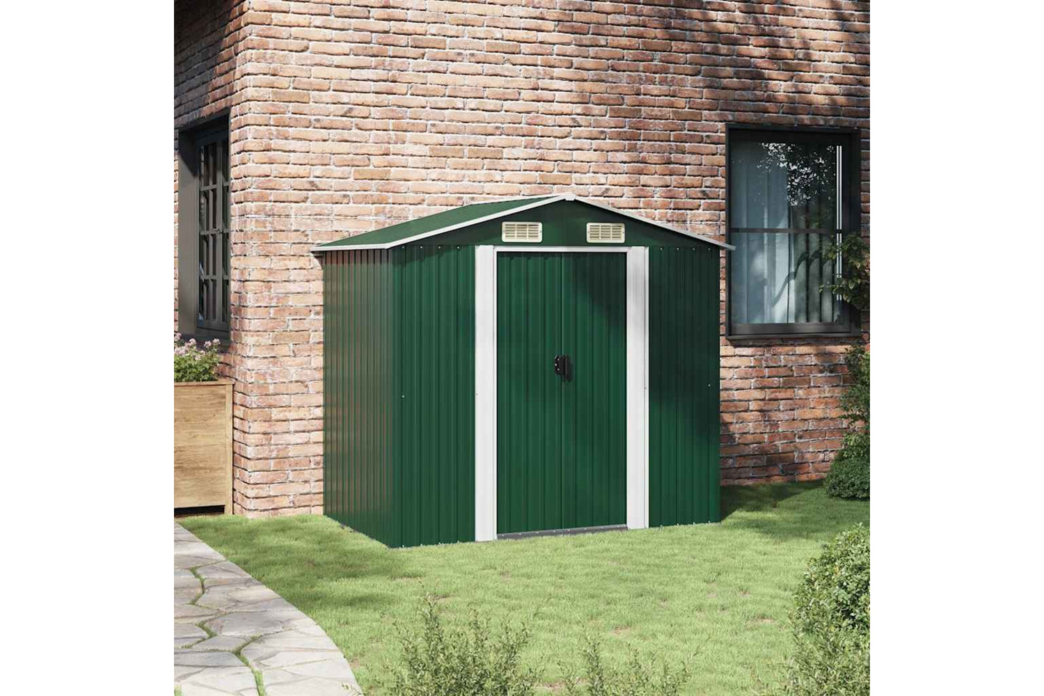vidaXL 42909 Garden Storage Shed Green Metal 204x132x186cm-3
