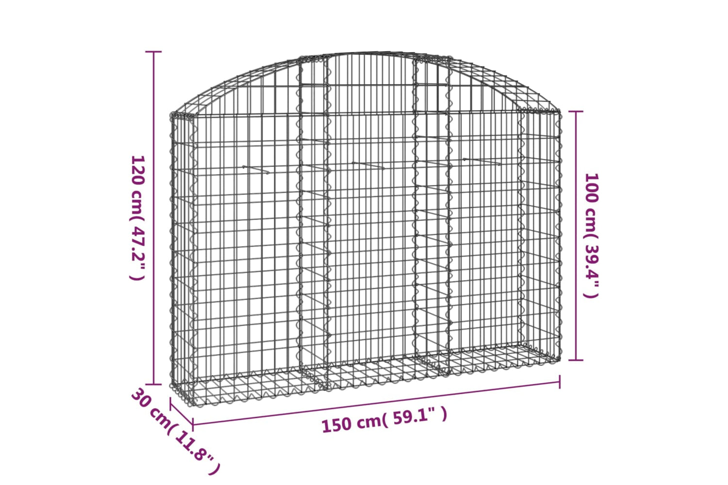 vidaXL 153445 Arched Gabion Basket 150x30x100/120cm Galvanised Iron-4
