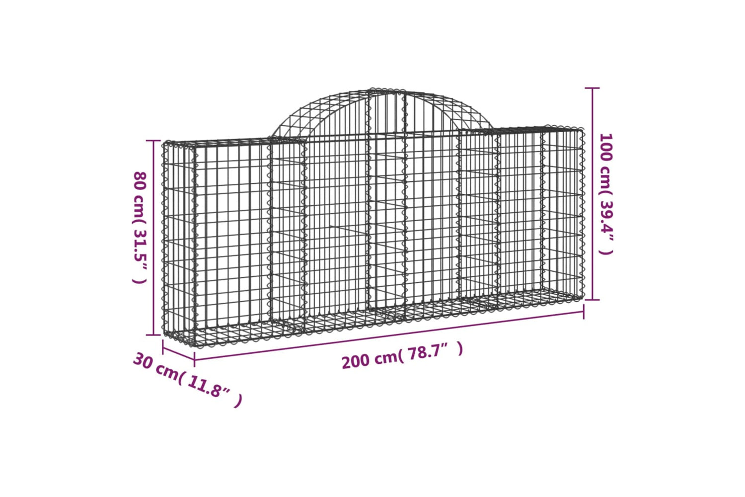 vidaXL 3146092 Arched Gabion Baskets 5 Pcs 200x30x80/100cm Galvanised Iron-5