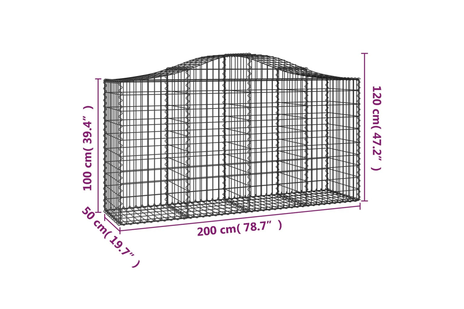 vidaXL 3145650 Arched Gabion Baskets 12 Pcs 200x50x100/120cm Galvanised Iron-5