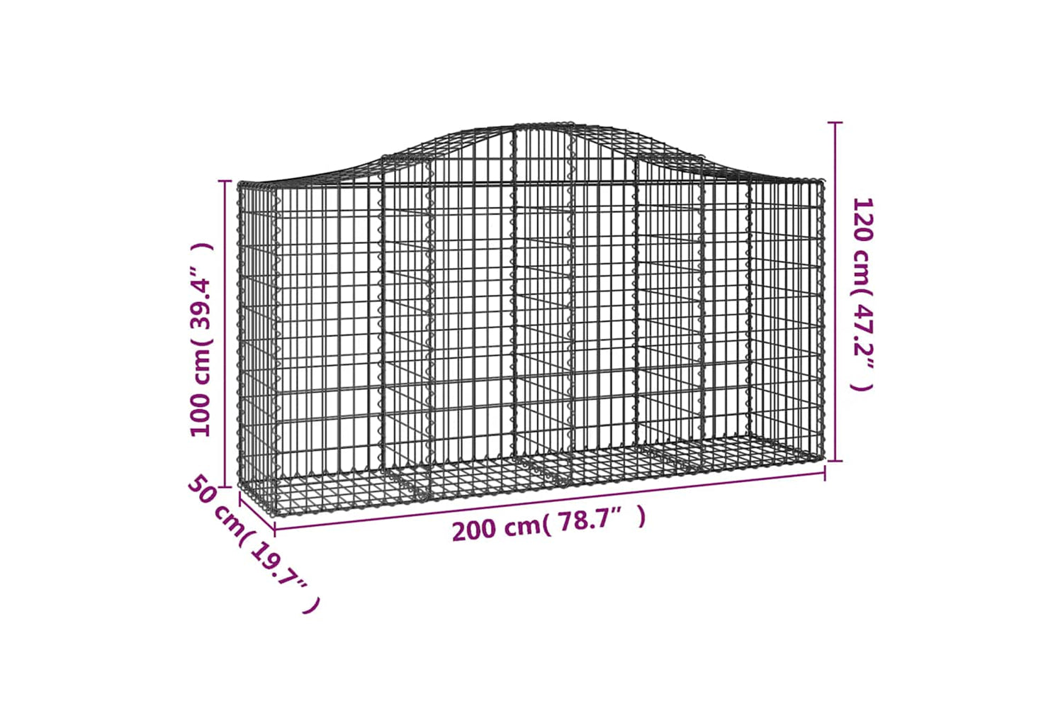 vidaXL 3145654 Arched Gabion Baskets 18 Pcs 200x50x100/120cm Galvanised Iron-5