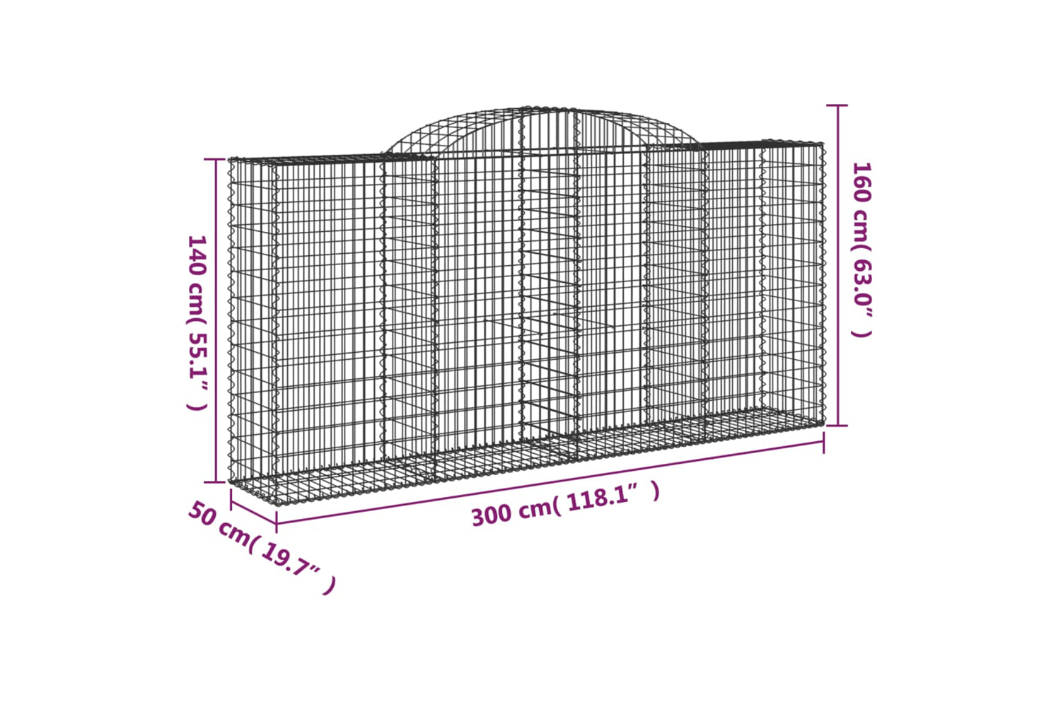 vidaXL 3146742 Arched Gabion Baskets 7 Pcs 300x50x140/160cm Galvanised Iron-5