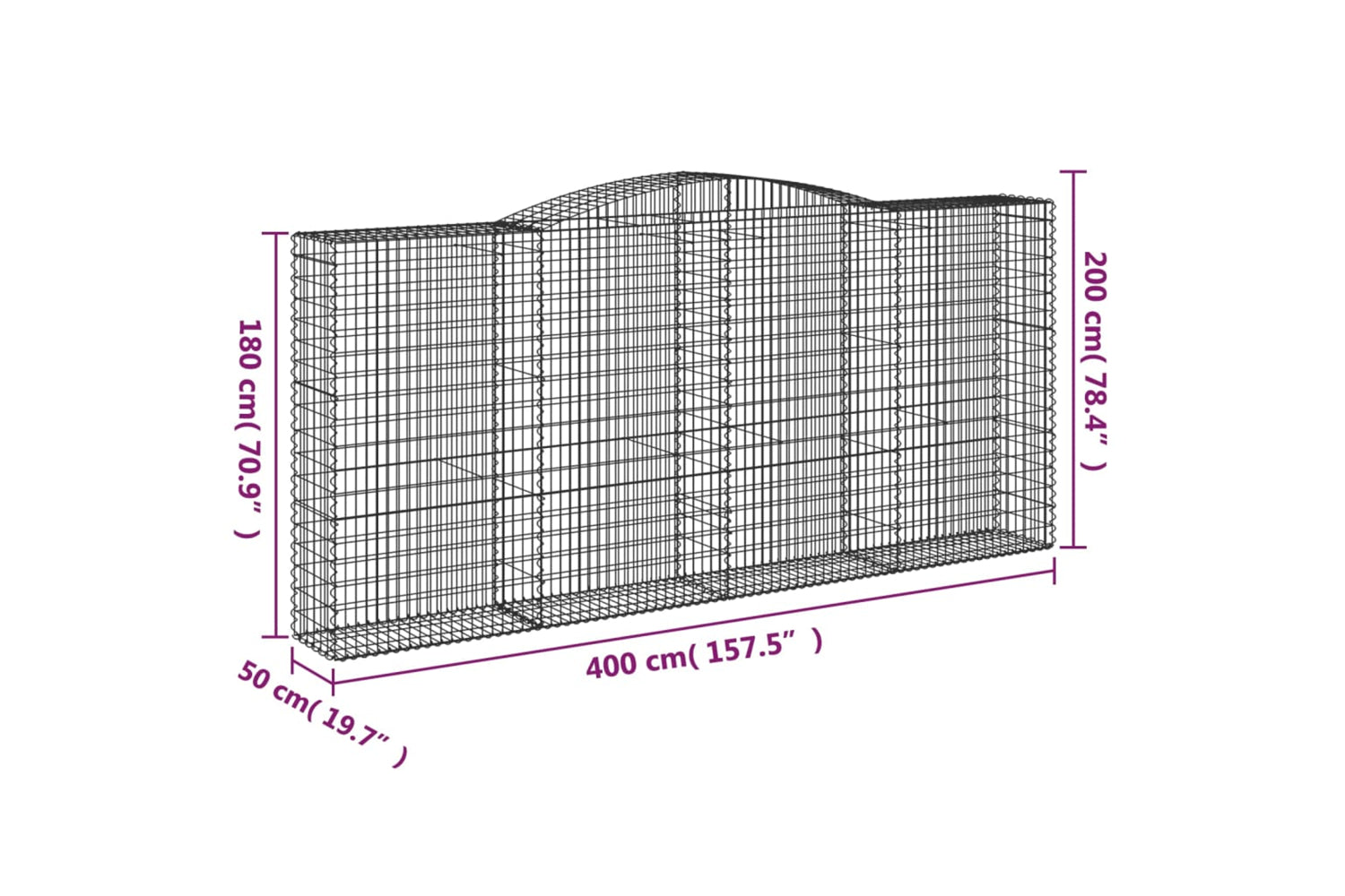 vidaXL 3147049 Arched Gabion Baskets 3 Pcs 400x50x180/200cm Galvanised Iron-5