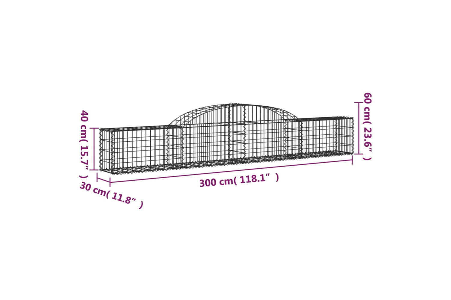 vidaXL 153502 Arched Gabion Basket 300x30x40/60cm Galvanised Iron-4