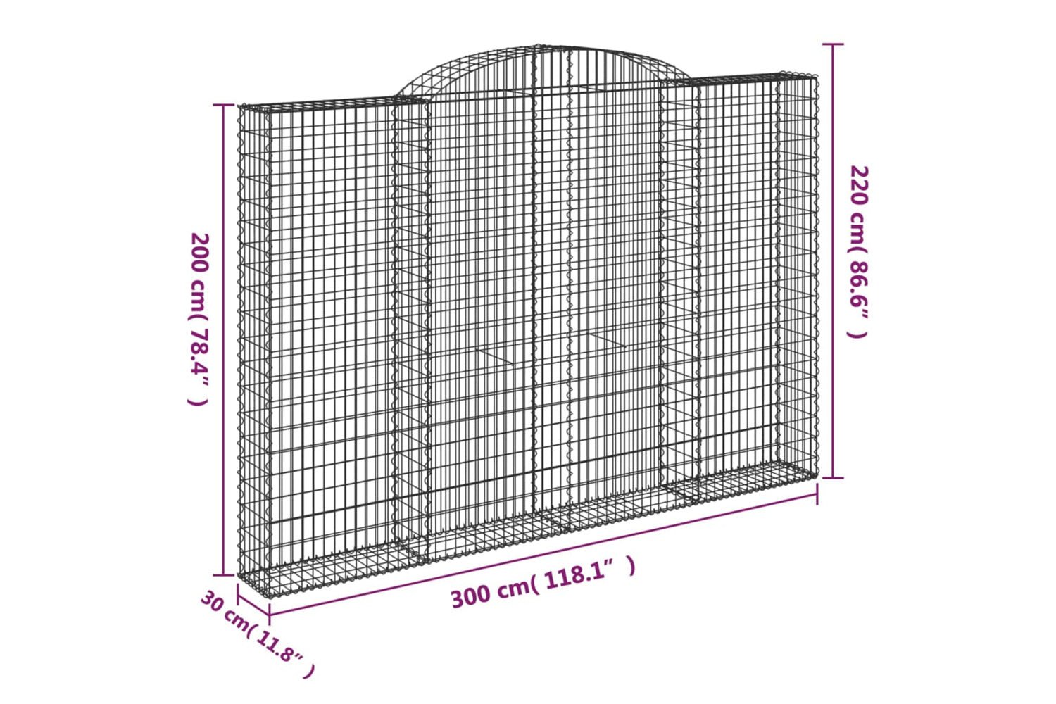 vidaXL 153510 Arched Gabion Basket 300x30x200/220cm Galvanised Iron-4