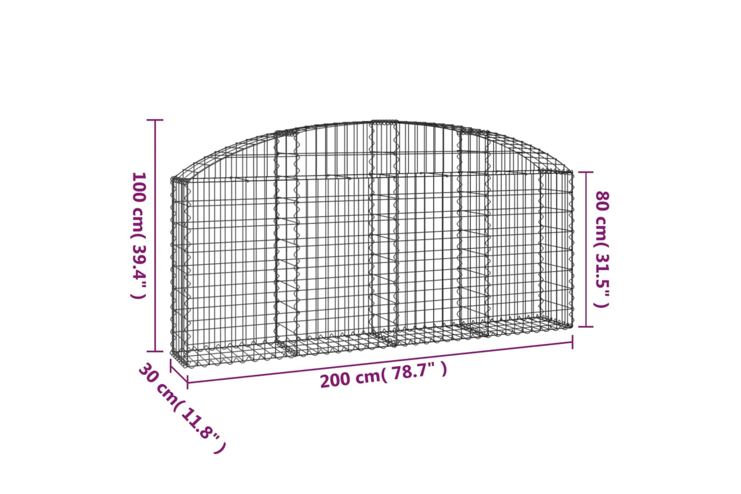 vidaXL 153464 Arched Gabion Basket 200x30x80/100cm Galvanised Iron-4