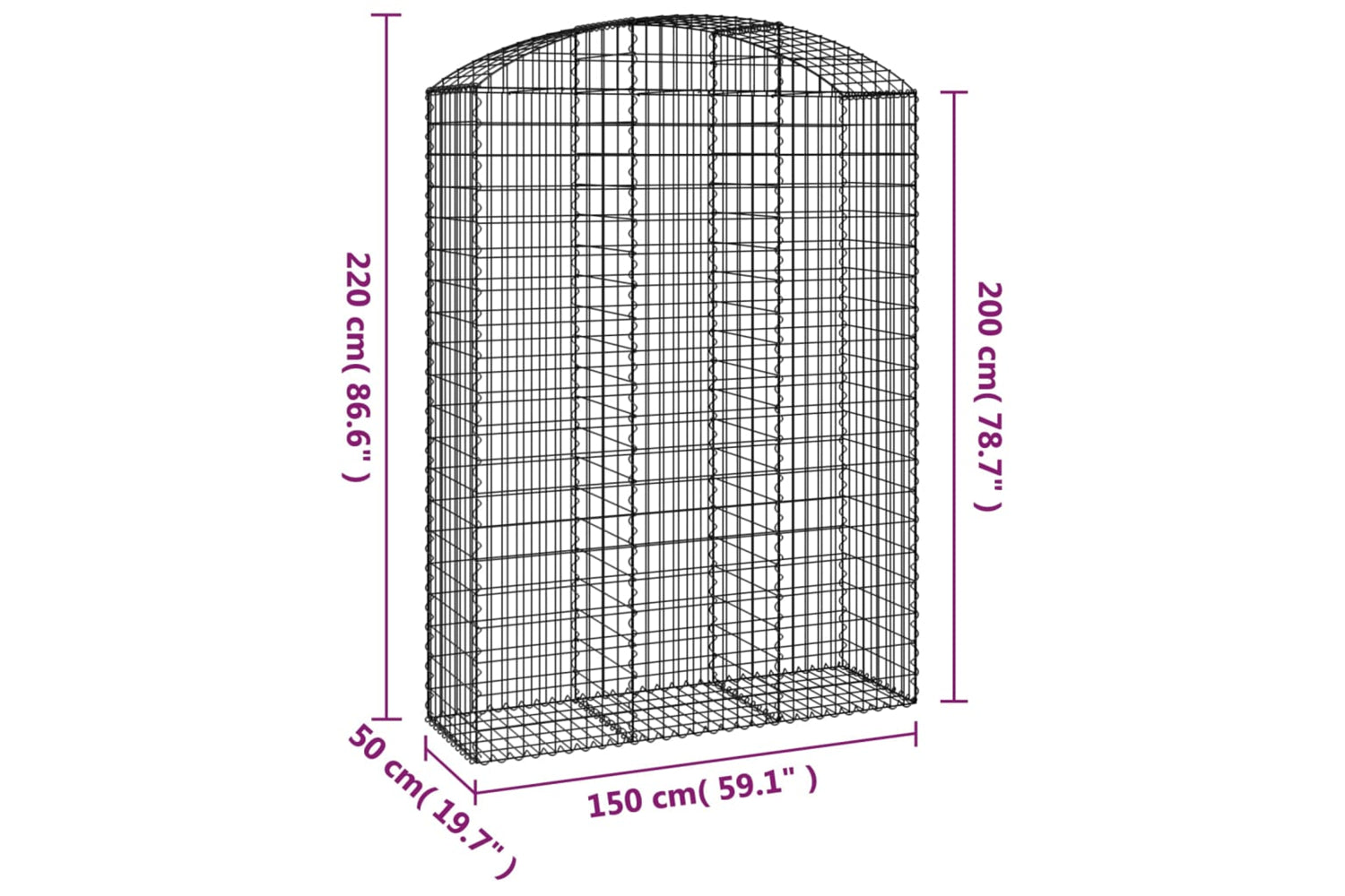 vidaXL 153460 Arched Gabion Basket 150x50x200/220cm Galvanised Iron-4