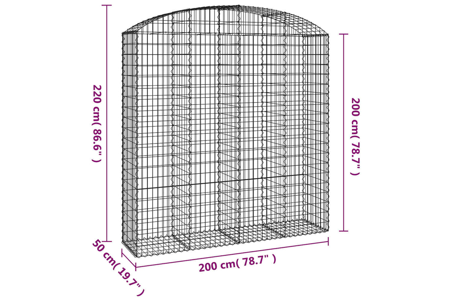 vidaXL 153480 Arched Gabion Basket 200x50x200/220cm Galvanised Iron-4