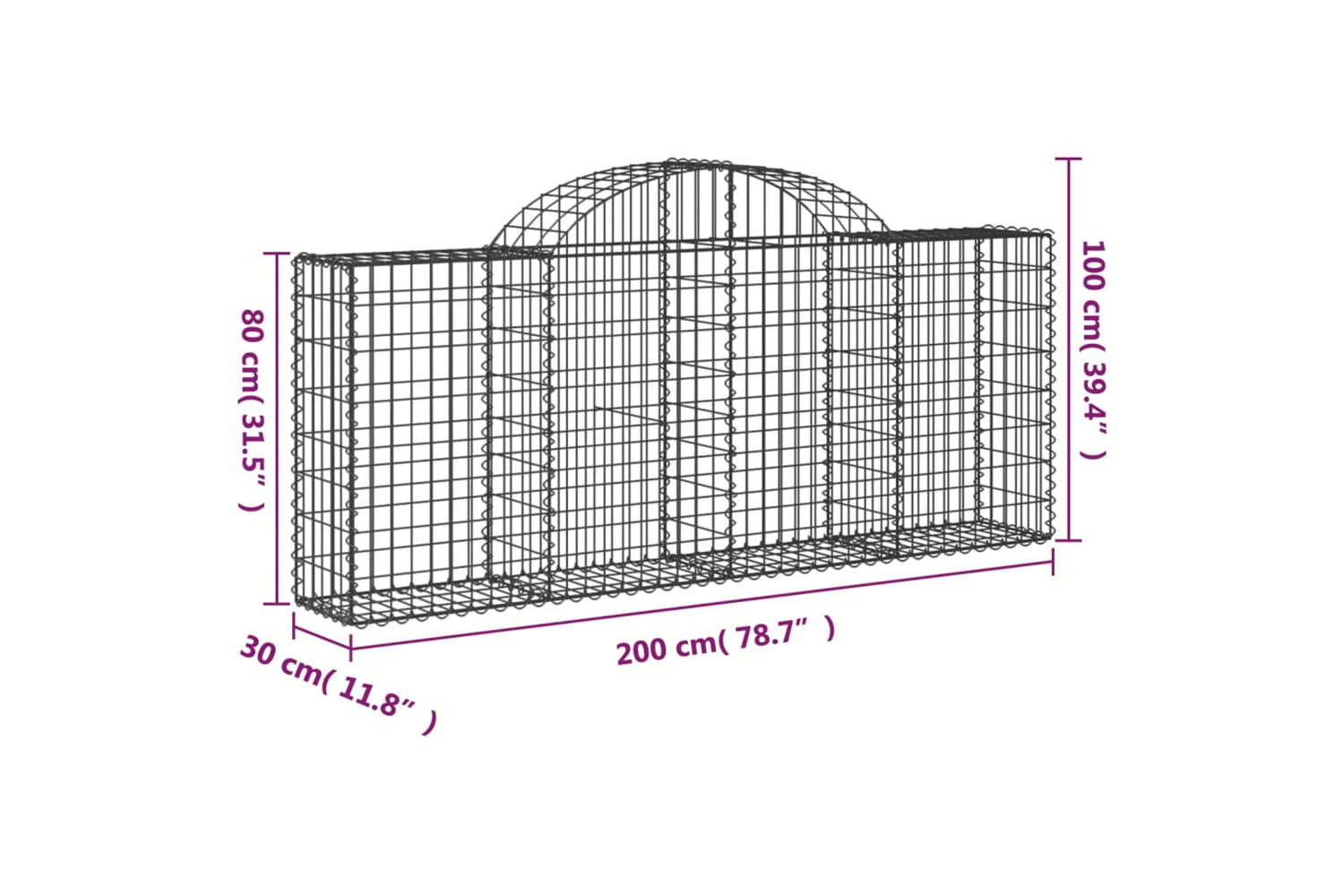 vidaXL 153484 Arched Gabion Basket 200x30x80/100cm Galvanised Iron-4