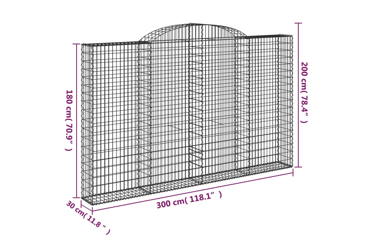 vidaXL 153509 Arched Gabion Basket 300x30x180/200cm Galvanised Iron-4