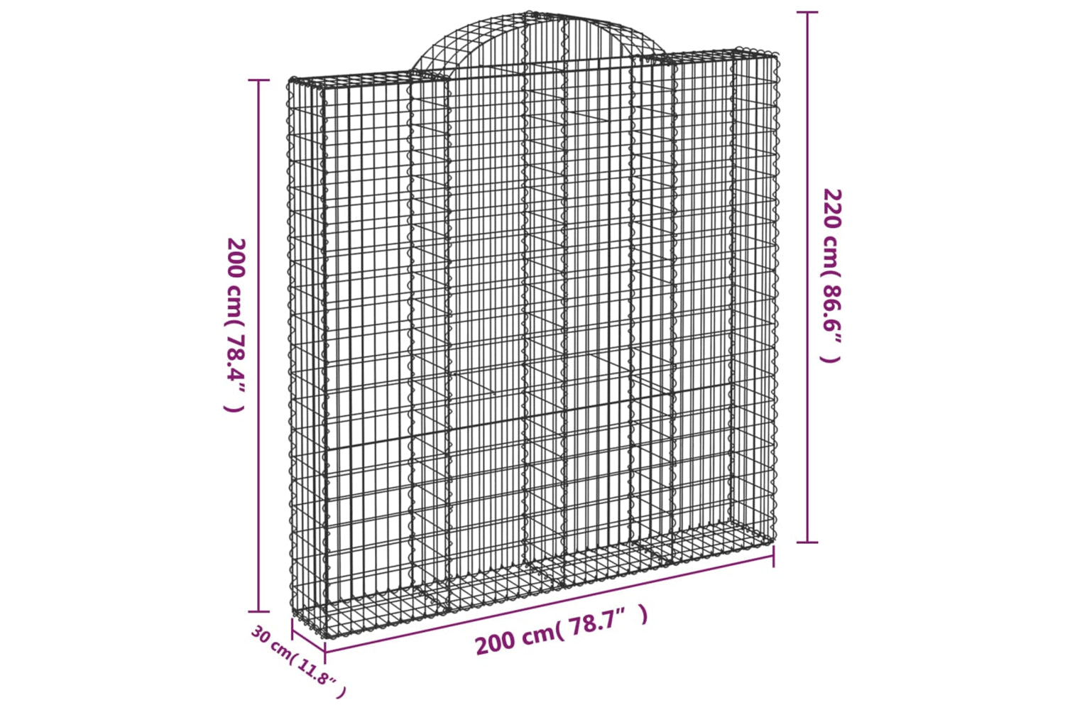 vidaXL 153490 Arched Gabion Basket 200x30x200/220cm Galvanised Iron-4