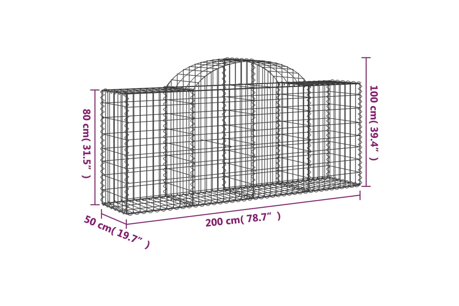 vidaXL 153494 Arched Gabion Basket 200x50x80/100cm Galvanised Iron-4