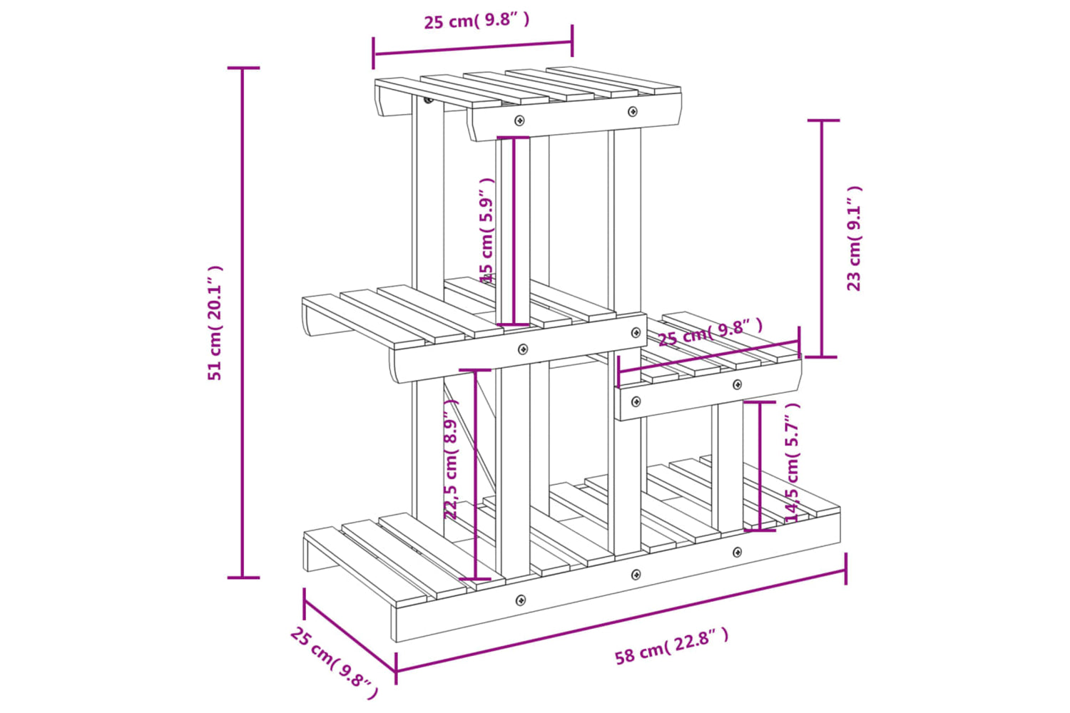 vidaXL 362869 Flower Stand 58x25x51cm Solid Wood Fir-7