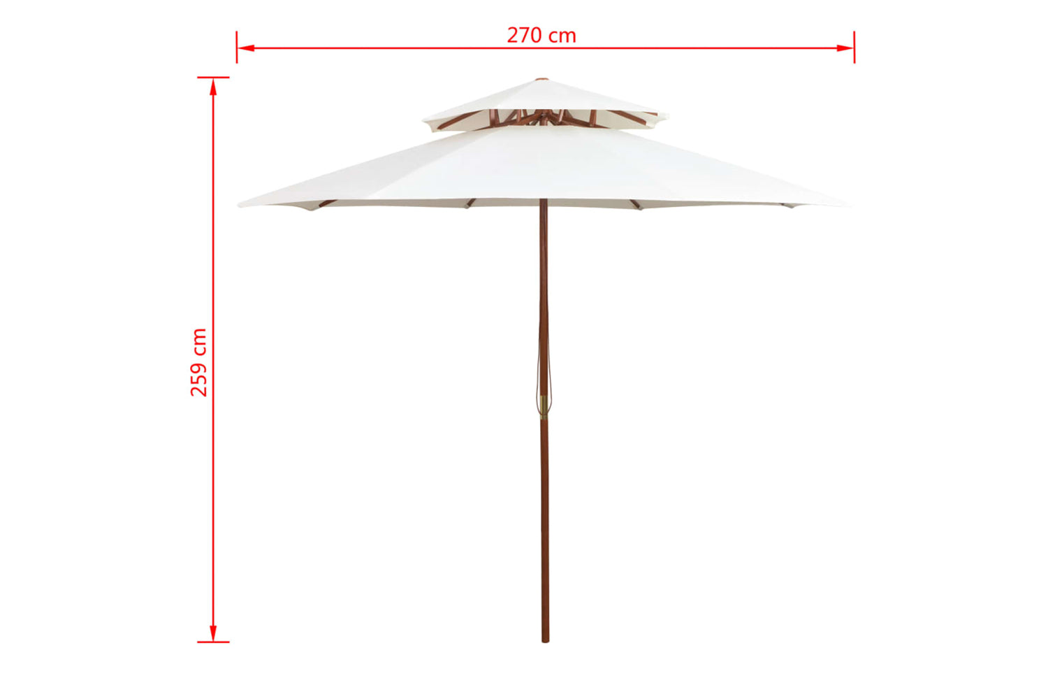 vidaXL 42964 Double Decker Parasol 270x270cm Wooden Pole Cream White-6