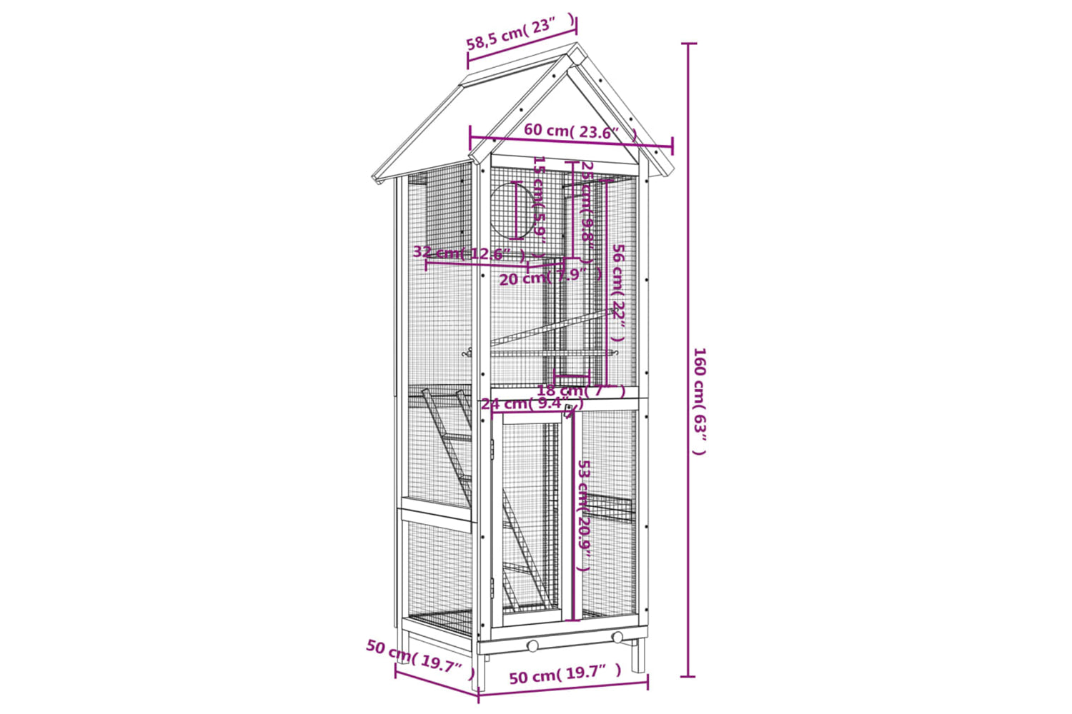 vidaXL 172255 Bird House Brown 60x58.5x160cm Solid Wood Pine-7
