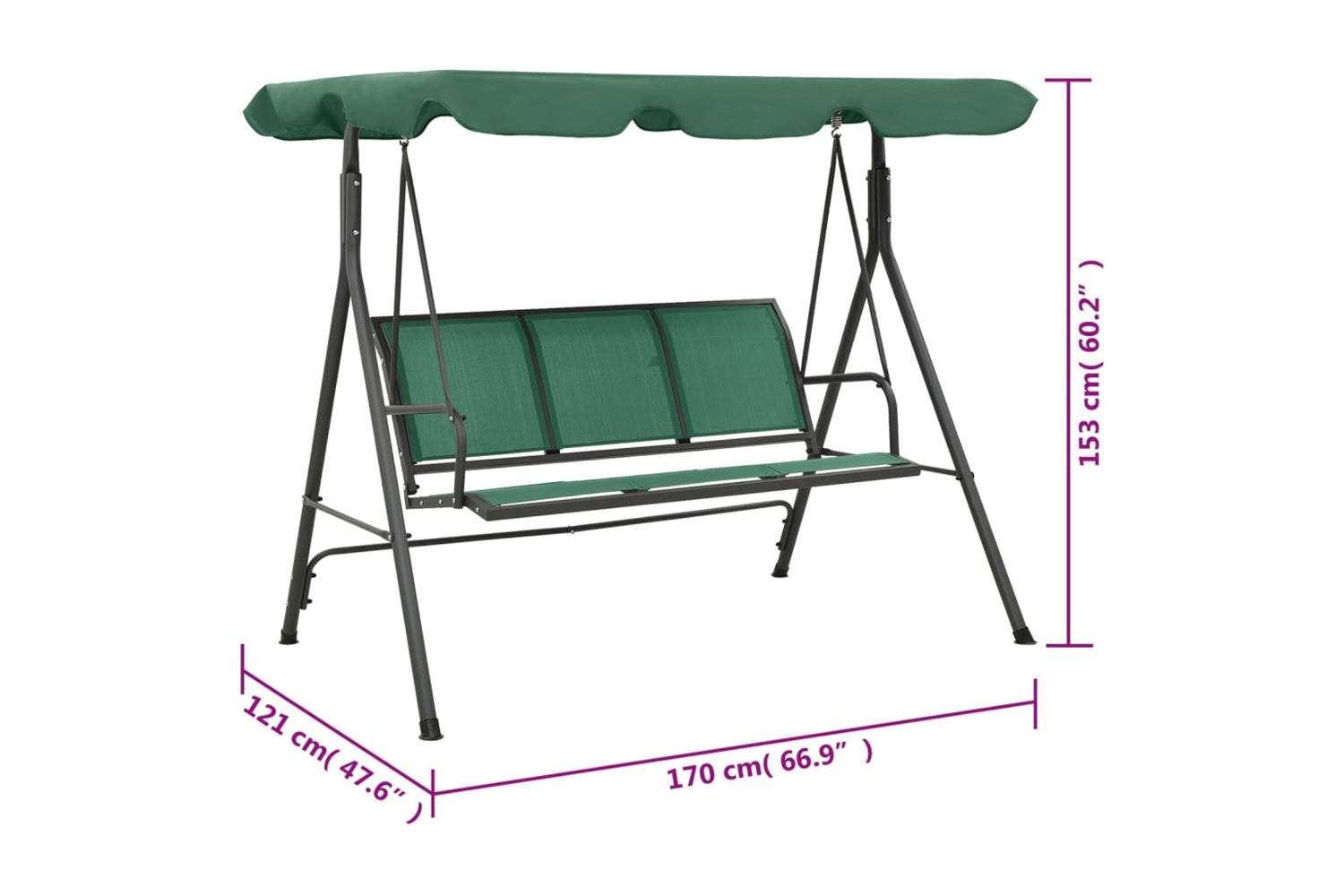 Vidaxl Garden Swing Bench Green 170 Cm Textilene And Steel-7